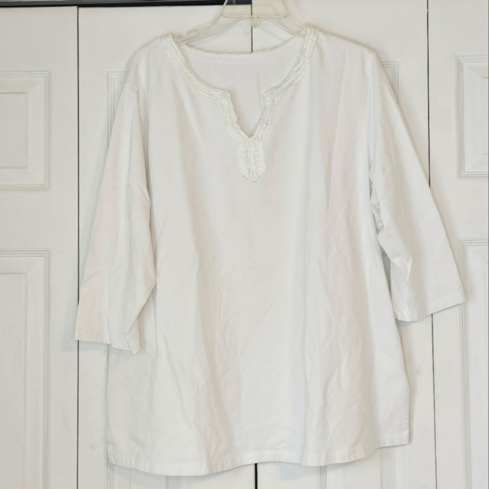 White Lace Trim Women's Top